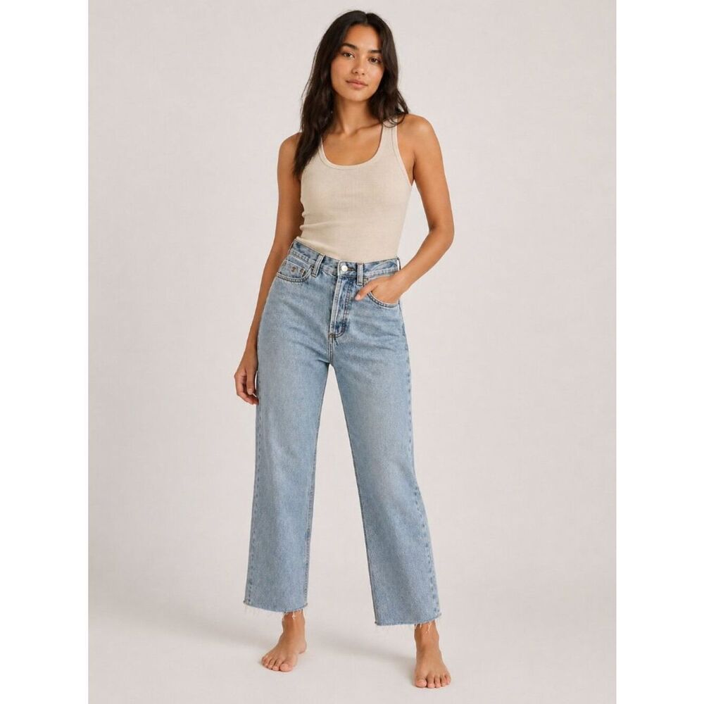 PAIGE x THRILLS Palm Trees Street Machine Jeans 26 Light Wash Raw Hem